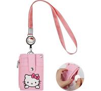 2pcs Pu Titulaire De La Carte De Lanière, Rose Style 5 Emplacements Pour Cartes Et 1 Poche Zippée, Longueur Totale 57 Cm, Porte Badge Avec Boucle Rétractable, Cartoon Mignon