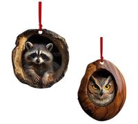 2Pcs Raccoon Hibou Décorations D'arbres De Noël, Pendentif De Raton Laveur Acrylique, Décoration Saisonnière Rustique Animale Mignonne, Ornements De Noël Suspendus, pour Maison, Plafond, Bibliothèque