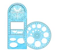 2Pcs Règle à dessin géométrique multifonction en plastique, Outil de mesure pour fournitures scolaires et de bureau, Nouveau Modèle De Dessin Géométrique, Geometric Ruler Drawing Ruler, bleu