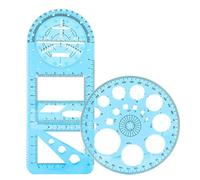 2Pcs Règle à dessin géométrique multifonction en plastique, Outil de mesure pour fournitures scolaires et de bureau, Nouveau Modèle De Dessin Géométrique, Geometric Ruler Drawing Ruler, bleu