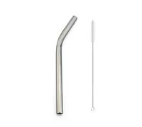 2pcs Reusable Drinking Straw Stainless Steel 12mm Wide Metal Straws Set Milkshake Bubble Tea 647(Silver Bent)