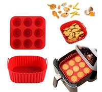 2pcs réutilisable anti-adhésive plateaux de cuisson avec des moules à cupcake pour la cuisine saine outils de cuisine carré silicone Air friteuse doublures et moule à muffins