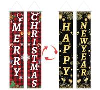 2pcs Réversible Bannière de Noël, Bannière de Porte de Noël Panneau de Poche Joyeux Noël Bannière de Porche Bonne Année pour Intérieur Extérieur Maison Porche Mur Cour Décorations