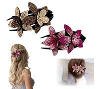 2Pcs Rhinestone Double Flower Hair Clips - Elegant Crystal Duckbill Clips for Women & Girls, Fancy Hairs Accessories for Parties, Weddings & Thick Hair (2Pcs-C)