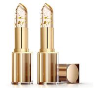 2PCS Rouge a Levre Sans Transfert, Brillant à Lèvres Crystal Gold Foil, Color Changing Lipstick, Baume À Lèvres Teinté, Rouge à Lèvres Hydratant Longue Tenue 24 Heures, Soin Naturel des Lèvres