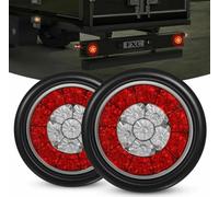 2pcs Round 16 led Truck Trailer Break Stop Turn Signal Tail Light Impact Resistance Low Power Consumption Long Life Silver