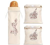 2pcs Sac a Pain 44 * 32,5cm + 1pc Sac à Pain 70 * 20cm Réutilisable en Lin avec Doublure en Tissu en Cire d'abeille pour Conservation Fraîcheur Alimentaire Rangement pour Pain Baguette Fruits Légumes