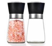 2Pcs Salt and Pepper Grinder Set, Stainless Steel Glass Pepper Grinder Manual, Removable & Visible & Easy to Clean Salt Mill for Home, Dinning Room
