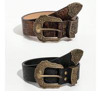 2pcs/Set Ceinture en denim style western rétro avec boucle gaufrée pour femmes, convient pour les tenues et accessoires de festival de musique en été, 80,90,100,110AnimalPolyuréthane