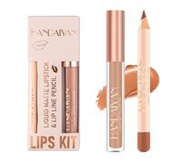 2PCS Set de maquillage pour rouge à lèvres et crayon à lèvres mat, rouge à lèvres velouté, gloss mat imperméable et longue durée, maquillage quotidien des lèvres, kit de teinture des lèvres (02)