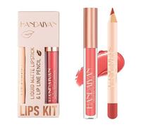 2PCS Set de maquillage pour rouge à lèvres et crayon à lèvres mat, rouge à lèvres velouté, gloss mat imperméable et longue durée, maquillage quotidien des lèvres, kit de teinture des lèvres (06)