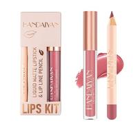 2PCS Set de maquillage pour rouge à lèvres et crayon à lèvres mat, rouge à lèvres velouté, gloss mat imperméable et longue durée, maquillage quotidien des lèvres, kit de teinture des lèvres (03)