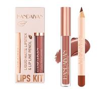 2PCS Set de maquillage pour rouge à lèvres et crayon à lèvres mat, rouge à lèvres velouté, gloss mat imperméable et longue durée, maquillage quotidien des lèvres, kit de teinture des lèvres (08)