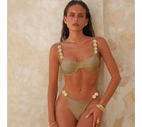 2pcs/Set Ensemble de bikini minimaliste en matière brillante avec soutien-gorge push-up à armatures et bretelles réglables et string, maillot de bain pour vacances à la plage en été L,M,S,XLUnicoloreÉ
