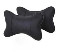 2Pcs Set Mini PU Leather Car Neck Pillow Memory Foam Filled Headrest For All Seasons Home Use Vehicle Seat pour Le Siège d'Auto Conduite(2PCSBlack)