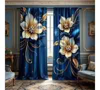 2pcs/Set Rideaux de luxe bleu marine & or avec motif floral, motif élégant de perles et de fleurs, impression plate 2D, semi-transparent, décoration de maison de luxe haut de gamme, convient pour le s