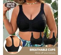 2pcs/Set Soutien-gorge pour femmes grande taille avec fermeture frontale en dentelle, doux et confortable, pour usage quotidien en été, bonnets fins 0XL,1XL,2XL,3XL,4XLUnicoloreTissu tricoté