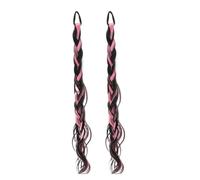 2pcs/set Synthetic 20inch Messy Braid Pink Wig Boxer Women Ponytail Chinese Fried Dough Twists Long(Natural black)