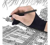2pcs / Set Taille Libre Noir Dessin Tablet Anti-encrassement Gant Artiste Deux Doigts Gant pour Tablette Graphique, Art Création Crayon pour Fit Main Droite Ou Main Gauche