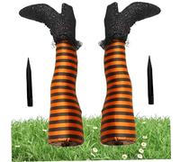 2PCS / Set Witches Jambes Halloween Decor 3D Upside Down Wicked Witch Mots avec des enjeux, des décorations de sorcières d'halloween pour la pelouse, la Cour et la décoration de terrasse Orange.