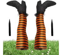 2PCS / Set Witches Junes Halloween Decor 3D Upside Down Wicked Witch Mots avec enjeux, Halloween Witch Decorations for Lawn, Yard et Patio Decor Orange