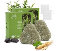 2PCS Shampoing Solide, Triangulaire Shampooing Solide, Savon Vert pour Cheveux Contient des Feuilles de Cyprès et d'osmanthus pour La Croissance, Le Renforcement, L'éPaississement Et Le Volume