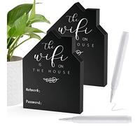 2Pcs Signe de mot de passe Wifi pour la maison Signe Wifi en bois en forme de maison avec un tableau noir et un stylo effaçable pour les centres d'affaires à la maison (5 "x3.7", noir)
