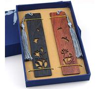 2pcs signets en bois, signet en bois naturel fait à la main avec un gland personnalisé pour les femmes hommes dictionnaire pour enfants avec boîte-cadeau - Lotus gravé