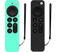 2Pcs Silicone Case For Apple Tv 4K Remote Control 2021, Durable And Silky Full Protective Shockproof Cover For Siri 6Th Gen 2021 Remote Control With Anti-Lost Rope (Ice Green+Black)