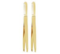 2pcs Slant Pointu Pince À Épiler Peigne en Acier Inoxydable Haute Dureté Double Tête Pince À Épiler Peigne d'or