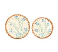 2pcs Snack tissé plateau de service rond traditionnel art à la main art à la main plateau décoratif rotin pour la nourriture fruit conception élégante grande capacité pour le (Schéma de cymbidium)