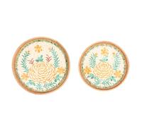 2pcs Snack tissé plateau de service rond traditionnel art à la main art à la main plateau décoratif rotin pour la nourriture fruit conception élégante grande capacité pour le (Motif de pivoine)