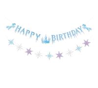 2pcs Snowflake Happy Birthday Bannière, Prédécorée Bleu & Violet Décoration d’Anniversaire Thème Hiver Merveilleux Guirlande de Fête Glace pour Enfants Filles Princesse Célébration Fournitures