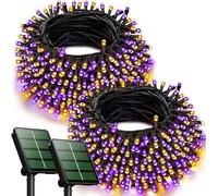 2pcs solaire chaîne de lumières de Noël,12M 100led extérieure chaîne de lumières 8 modes imperméable à l'eau solaire arbre chaîne Cour clôture partie décoration de Noël (Violet + Orange)