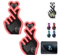 2PCS Solar Powered Finger Heart Car Window Light,Wireless LED Finger Heart C-Pillar Ambient Light,Romantic Window Ambient Lighting,Rechargeable Love Atmosphere Lights with Suction Cup (Red)