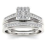 2pcs sonneries de fiançailles en diamant Flash simulées en argent sterling couple zircon diamant anneaux, mariage promesse amoureuse anneaux de fiançailles