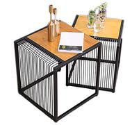 2PCS Square Table Combination Wrought Iron Solid Wood Small Square Table Nesting Table Modern Minimalist Hollow Low Table Dark Color (Light Color)