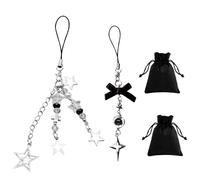 2Pcs Star Cross Phone Chains, 2 Sacs en Velours Noir, Charme De Téléphone, Porte-Clés Y2K, Charme De Téléphone Étoile