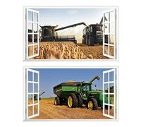 2PCS Stickers Muraux Tracteur 3D fenêtre XXL Agriculture M002 Autocollants DIY Poster Vinyle Papier Peint Wall Stickers Chambre Enfant Bébé Garçon Decoration 580x1000mm