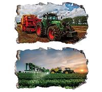 2PCS Stickers Muraux Tracteur 3D fenêtre XXL Agriculture M003 Autocollants DIY Poster Vinyle Papier Peint Wall Stickers Chambre Enfant Bébé Garçon Decoration 580x1000mm