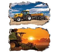 2PCS Stickers Muraux Tracteur 3D fenêtre XXL Agriculture M016 Autocollants DIY Poster Vinyle Papier Peint Wall Stickers Chambre Enfant Bébé Garçon Decoration 580x1000mm