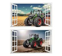 2PCS Stickers Muraux Tracteur 3D fenêtre XXL Agriculture V023 Autocollants DIY Poster Vinyle Papier Peint Wall Stickers Chambre Enfant Bébé Garçon Decoration 580x1000mm