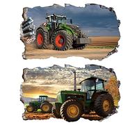 2PCS Stickers Muraux Tracteur 3D fenêtre XXL Agriculture V025 Autocollants DIY Poster Vinyle Papier Peint Wall Stickers Chambre Enfant Bébé Garçon Decoration 580x1000mm