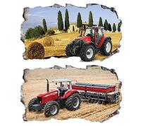 2PCS Stickers Muraux Tracteur 3D fenêtre XXL Agriculture V027 Autocollants DIY Poster Vinyle Papier Peint Wall Stickers Chambre Enfant Bébé Garçon Decoration 580x1000mm