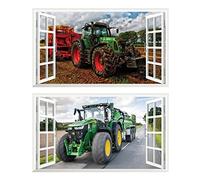2PCS Stickers Muraux Tracteur 3D fenêtre XXL Agriculture V029 Autocollants DIY Poster Vinyle Papier Peint Wall Stickers Chambre Enfant Bébé Garçon Decoration 580x1000mm