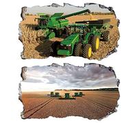 2PCS Stickers Muraux Tracteur 3D fenêtre XXL Agriculture V032 Autocollants DIY Poster Vinyle Papier Peint Wall Stickers Chambre Enfant Bébé Garçon Decoration 580x1000mm
