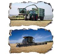 2PCS Stickers Muraux Tracteur 3D fenêtre XXL Agriculture V041 Autocollants DIY Poster Vinyle Papier Peint Wall Stickers Chambre Enfant Bébé Garçon Decoration 580x1000mm