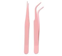 2pcs Straight Stainless Elbow Tweezers For Scrapbooking - Metal Forceps, Pair Angled Tongs for Beauty Routine, Slanted Gripper with Safety Sleeve, Grooming Gear, Pickup Tool for Lashes, Beads and Gems