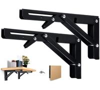 2PCS Support d' Étagères Pliable 400mm Équerre Pliante Étagère Murale Support Pliante Robuste Noir Support Console Pliable pour Table Etagere Murale 80KG Porteur