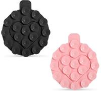 2pcs Support De Téléphone À Ventouse,Poignée Téléphone Ronde Collante Support Téléphone Silicone Double Face Coeur Fidget Jouet Téléphone Accessoire Pour Surface Plane (Noir,Rose)